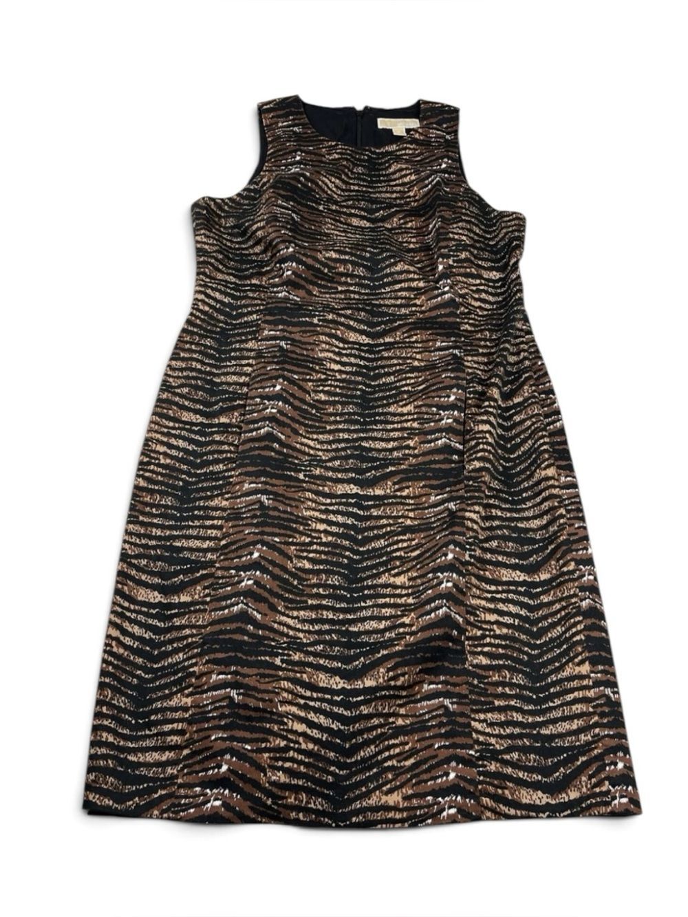 Michael Kors Sleeveless Sheath Dress Animal Print Day To Night Back Zip Size 10